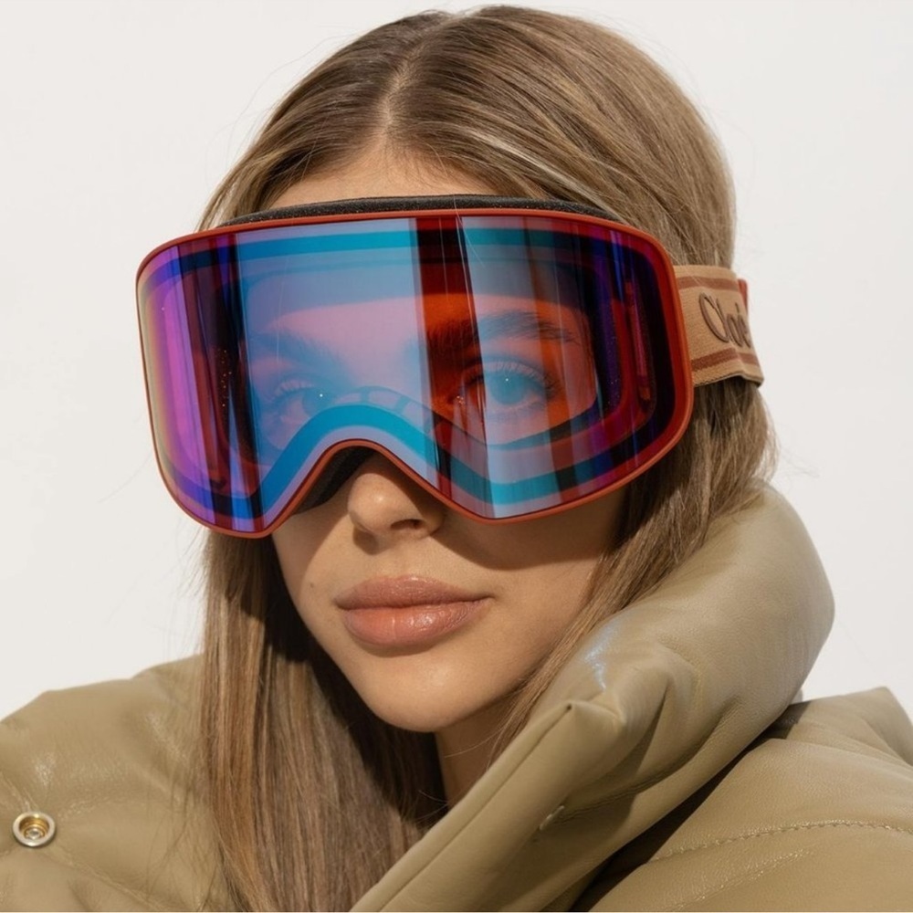 New! CHLOE Ski Mask CH0072S 003, Matte Rust/Orange Multilayer Blue, Authentic